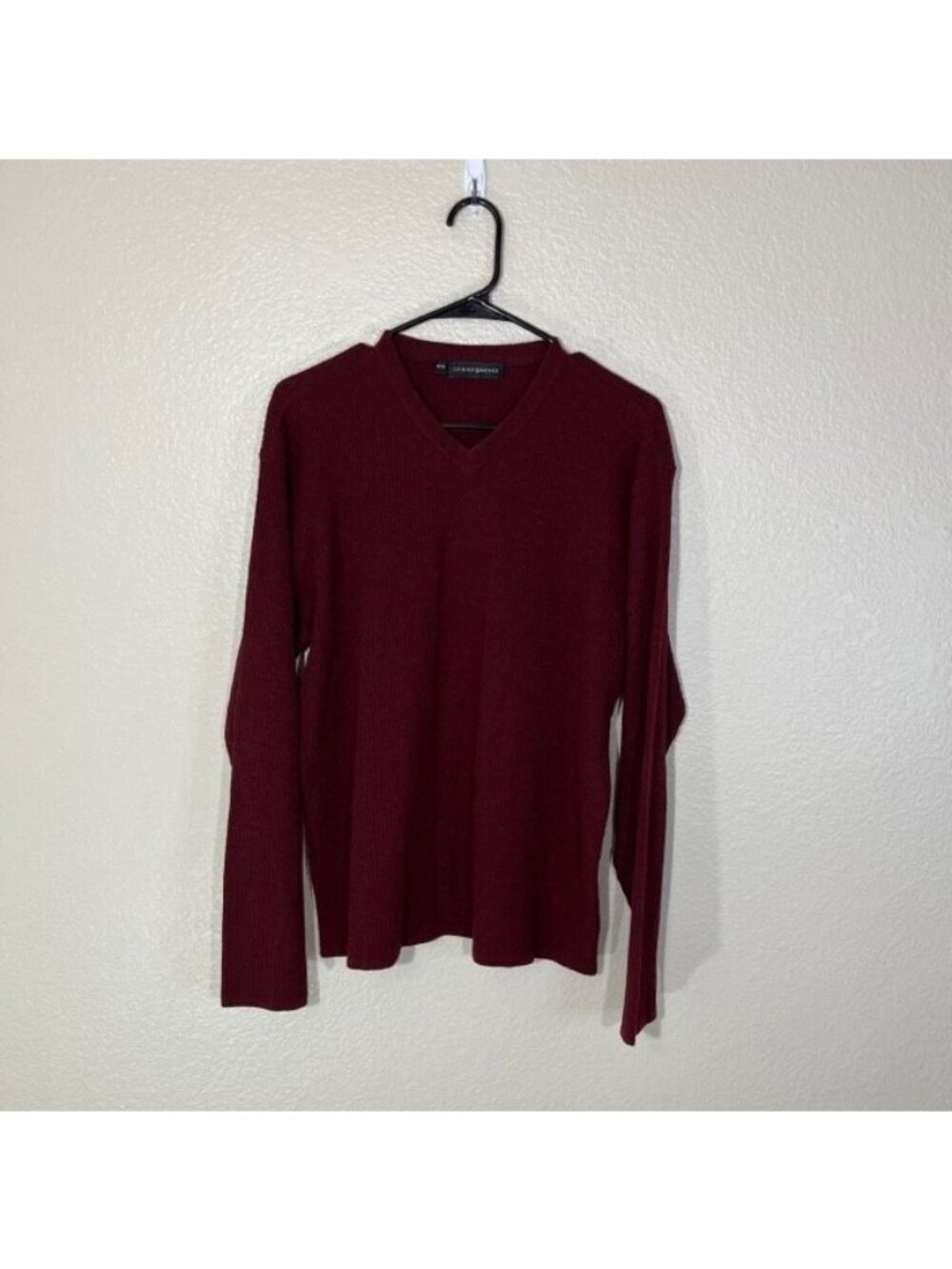 Jhane Barnes Red Ribbed Wool Knit V Neck Sweater Medium M